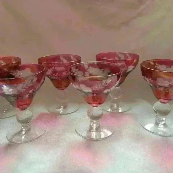 Set of 6-Ruby Flash Etched Cordials - Picture 1 of 4